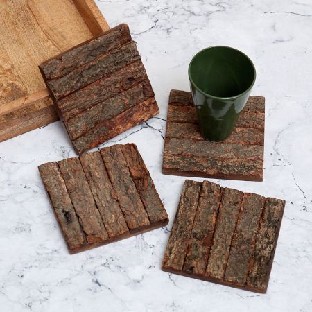 Vintage Style Brown Wooden Coasters - Pack of 4